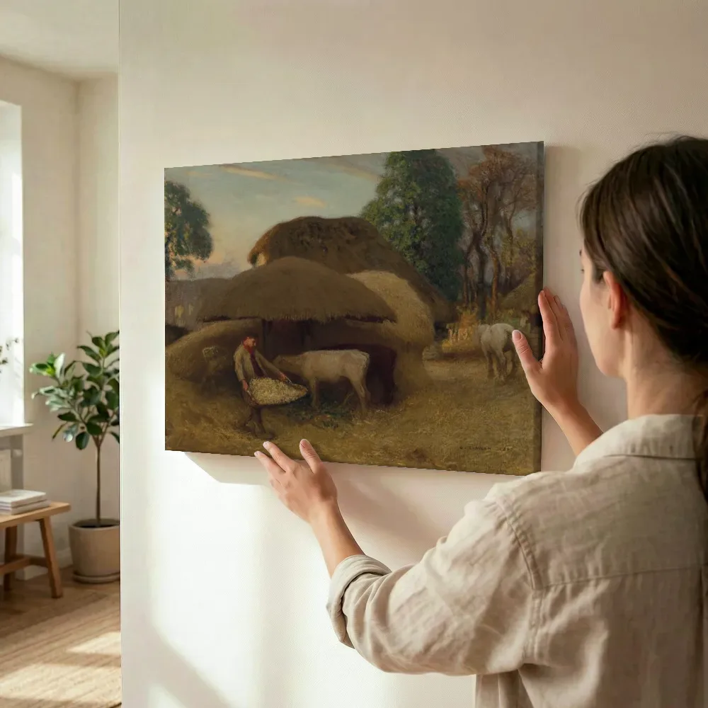 Sfeerimpressie: Het boerenerf, avond van George Clausen terwijl het wordt opgehangen