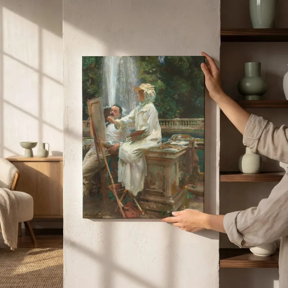 Sfeerimpressie: De fontein, Villa Torlonia, Frascati van John Singer Sargent naast de kast