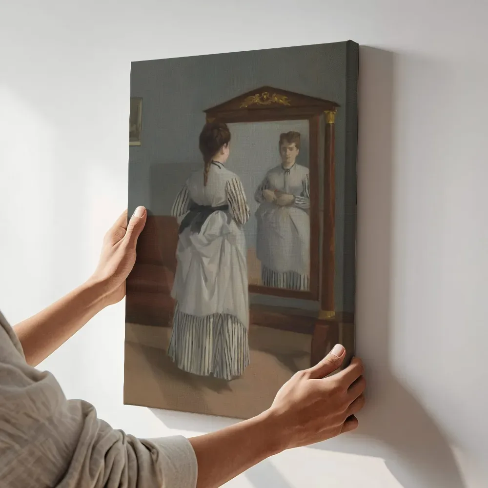 Sfeerimpressie: De passpiegel van Eva Gonzalès terwijl het aan de muur wordt gehangen