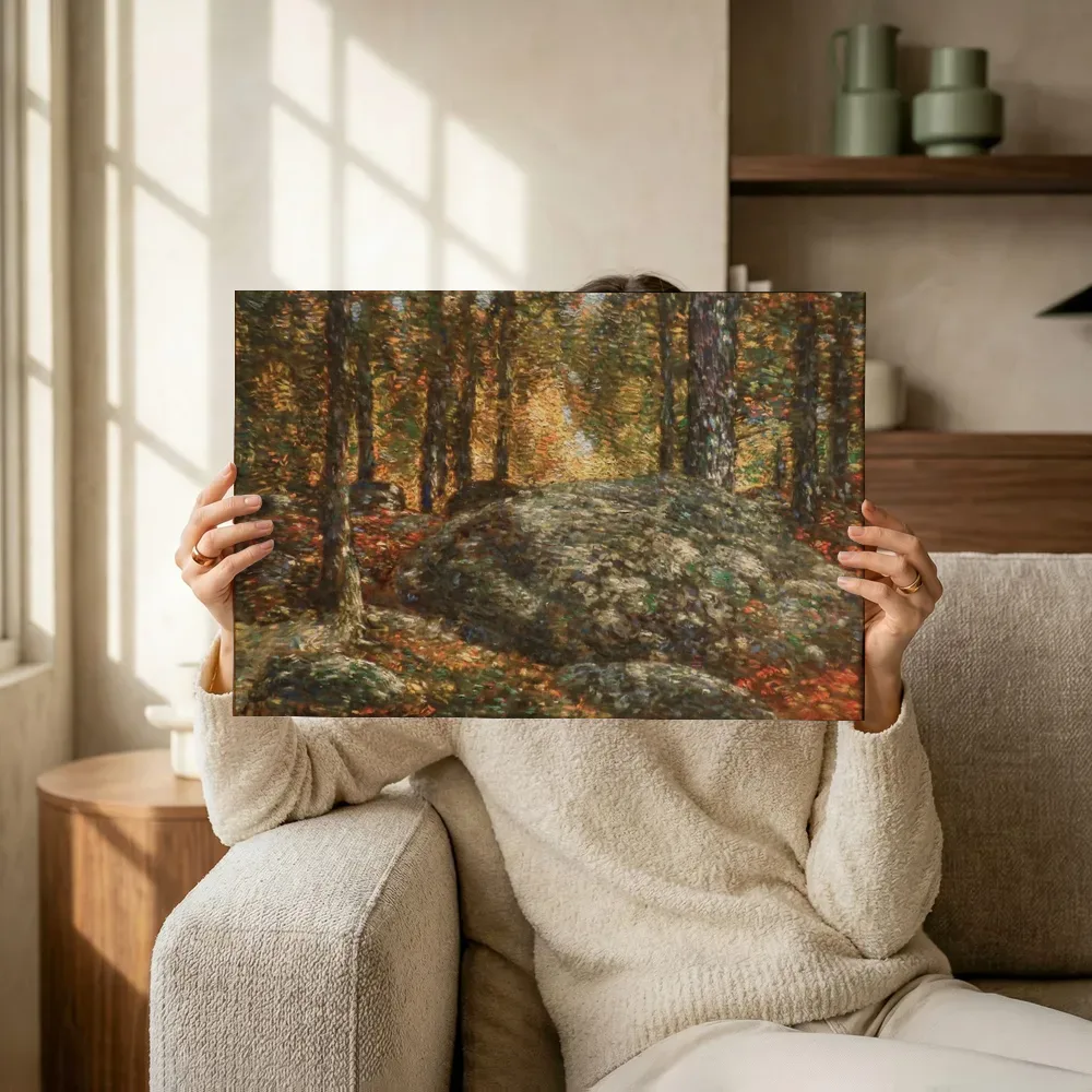 Sfeerimpressie: Het juwelenkistje, Old Lyme van Childe Hassam terwijl het omhoog wordt gehouden