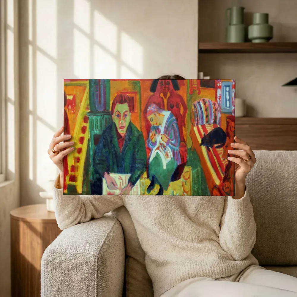 Sfeerimpressie: De woonkamer van Ernst Ludwig Kirchner terwijl het omhoog wordt gehouden