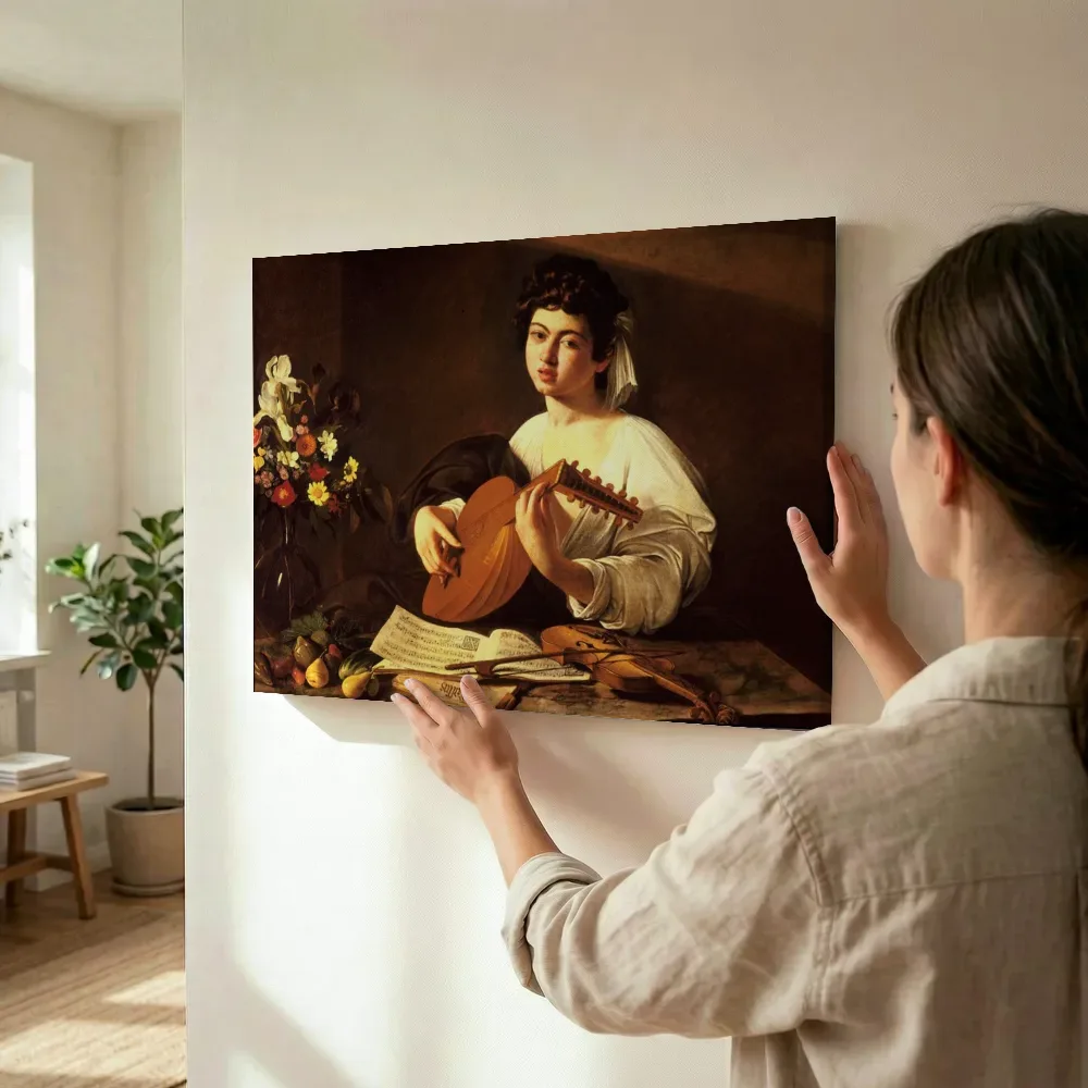 Sfeerimpressie: De luitspeler van Caravaggio terwijl het wordt opgehangen