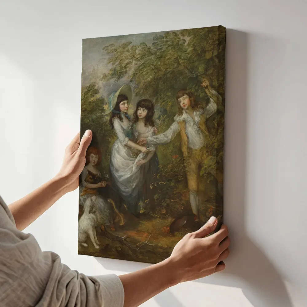 Sfeerimpressie: De kinderen Marsham van Thomas Gainsborough terwijl het aan de muur wordt gehangen