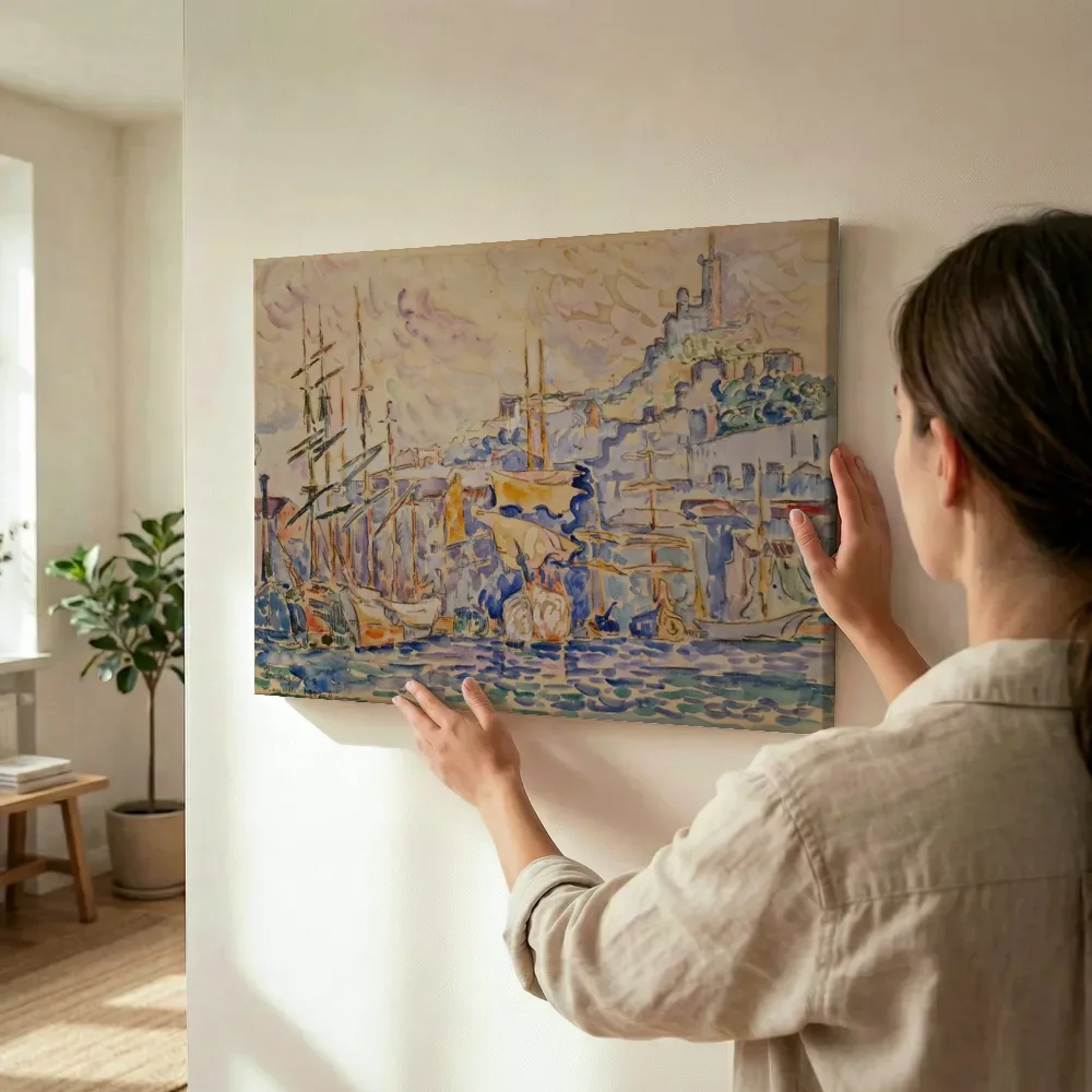 Sfeerimpressie: De oude haven van Marseille van Paul Signac terwijl het wordt opgehangen