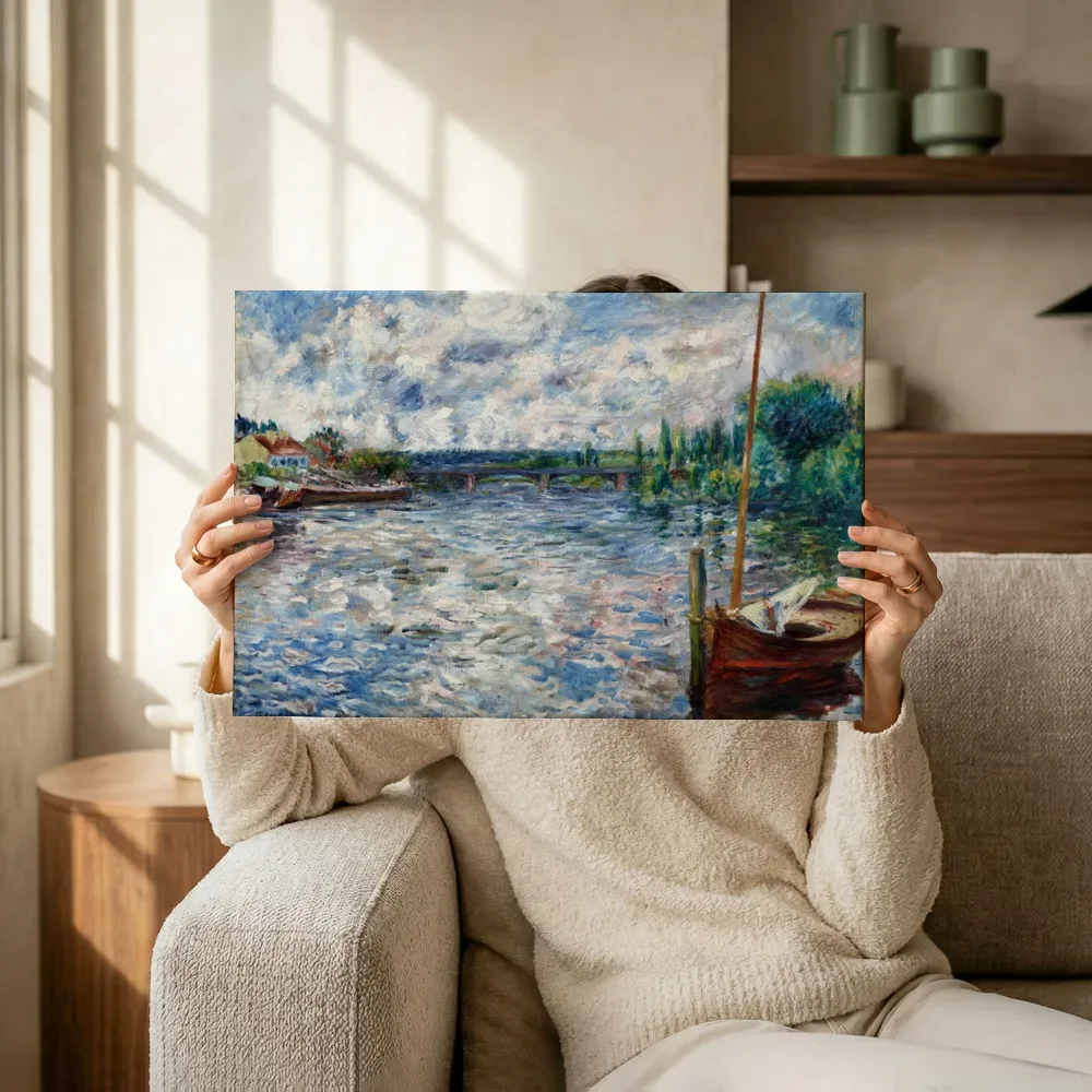 Sfeerimpressie: De Seine bij Chatou van Pierre-Auguste Renoir terwijl het omhoog wordt gehouden