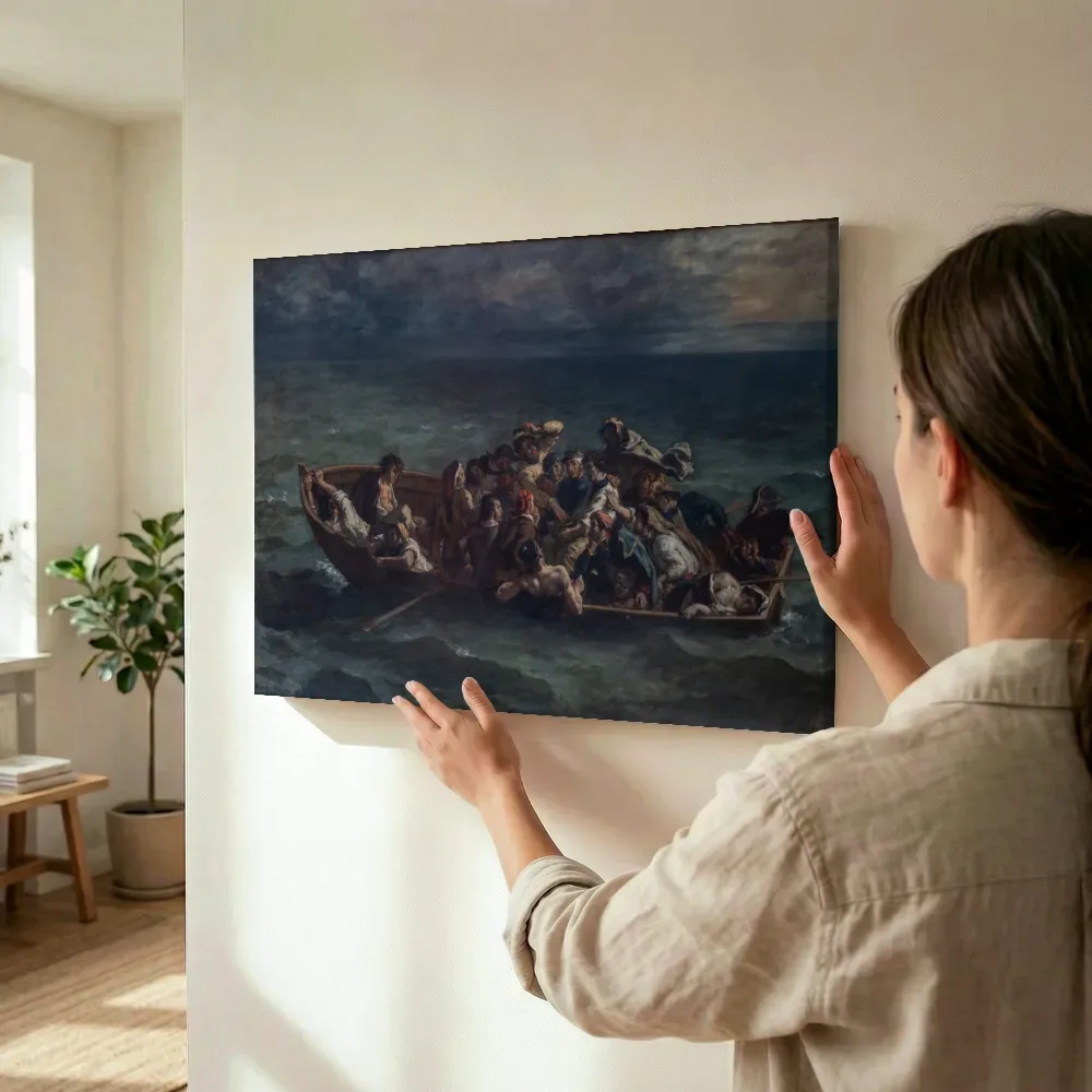 Sfeerimpressie: De schipbreuk van Don Juan van Eugène Delacroix terwijl het wordt opgehangen