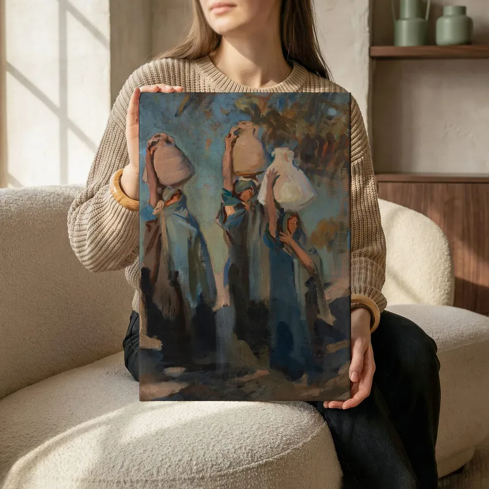 Sfeerimpressie: Drie Arabische vrouwen met waterkruiken van John Singer Sargent terwijl het zittend wordt getoond