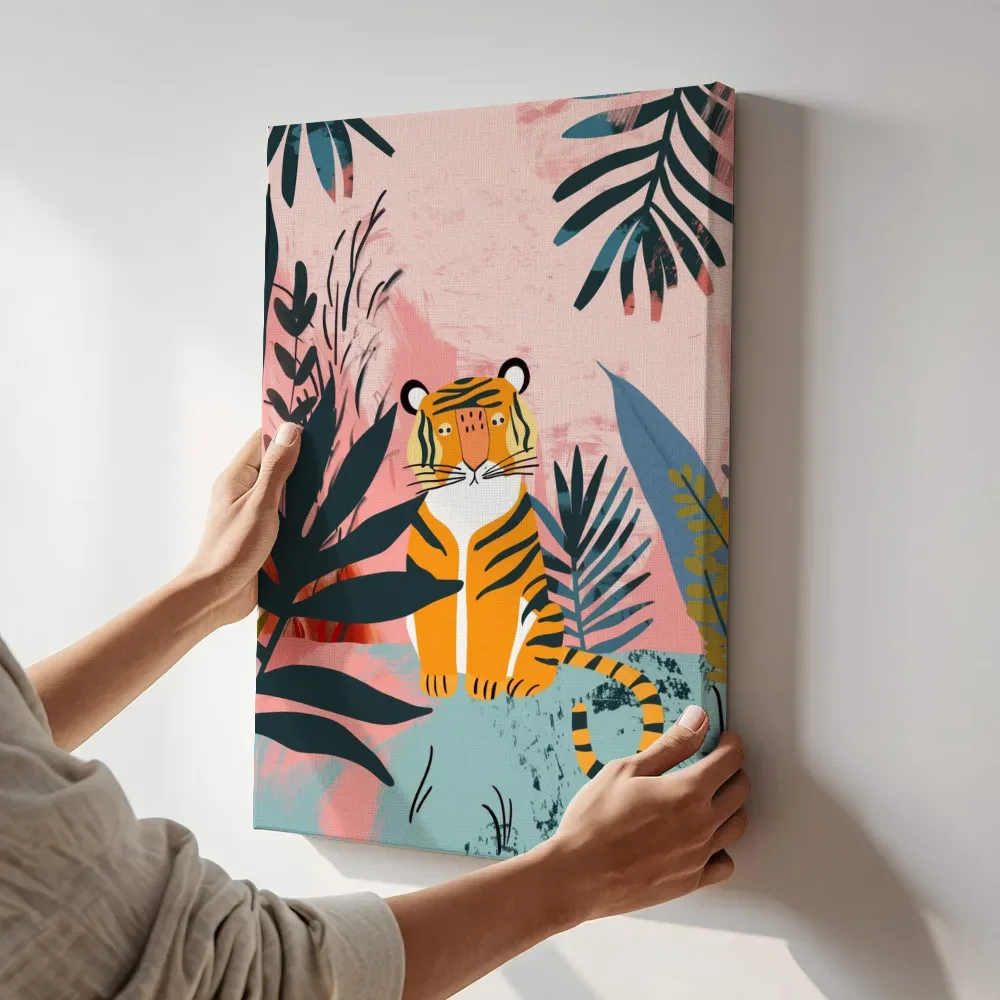 Sfeerimpressie: Tijger in de jungle terwijl het aan de muur wordt gehangen