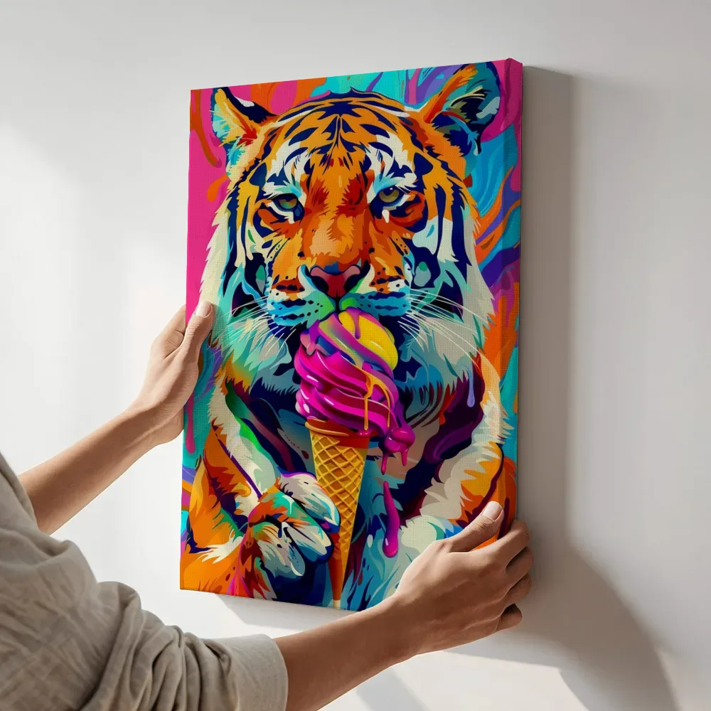 Sfeerimpressie: Tijger met IJsje terwijl het aan de muur wordt gehangen