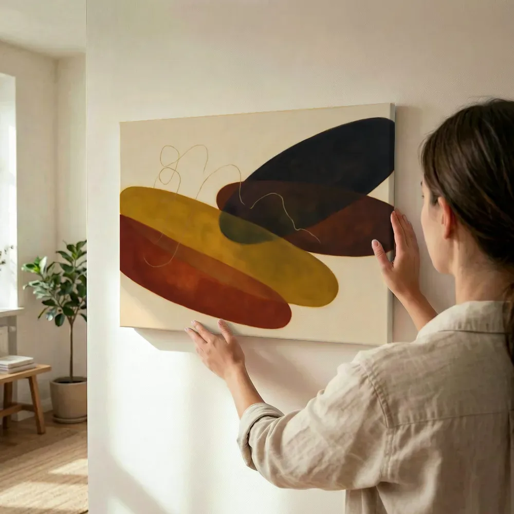 Sfeerimpressie: Transparante vlakken Organic Geometry 16 terwijl het wordt opgehangen