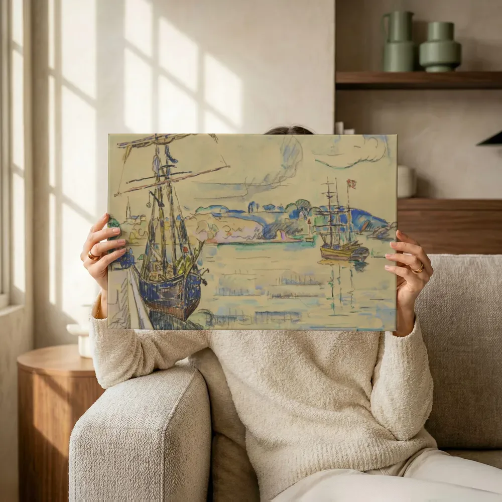 Sfeerimpressie: Tréguier, van Paul Signac terwijl het omhoog wordt gehouden