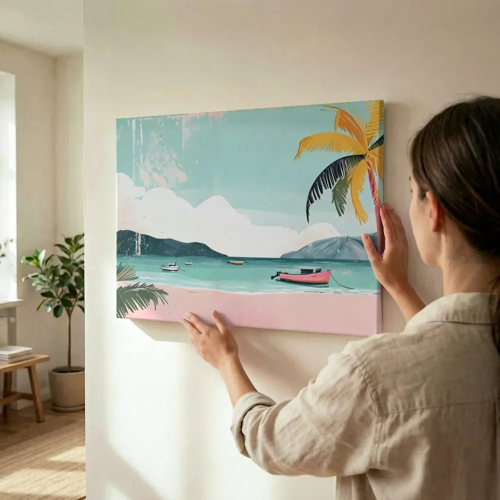 Sfeerimpressie: Tropisch strand met bootjes terwijl het wordt opgehangen