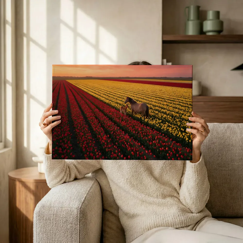 Sfeerimpressie: Tulp bij de zonsondergang 10 terwijl het omhoog wordt gehouden