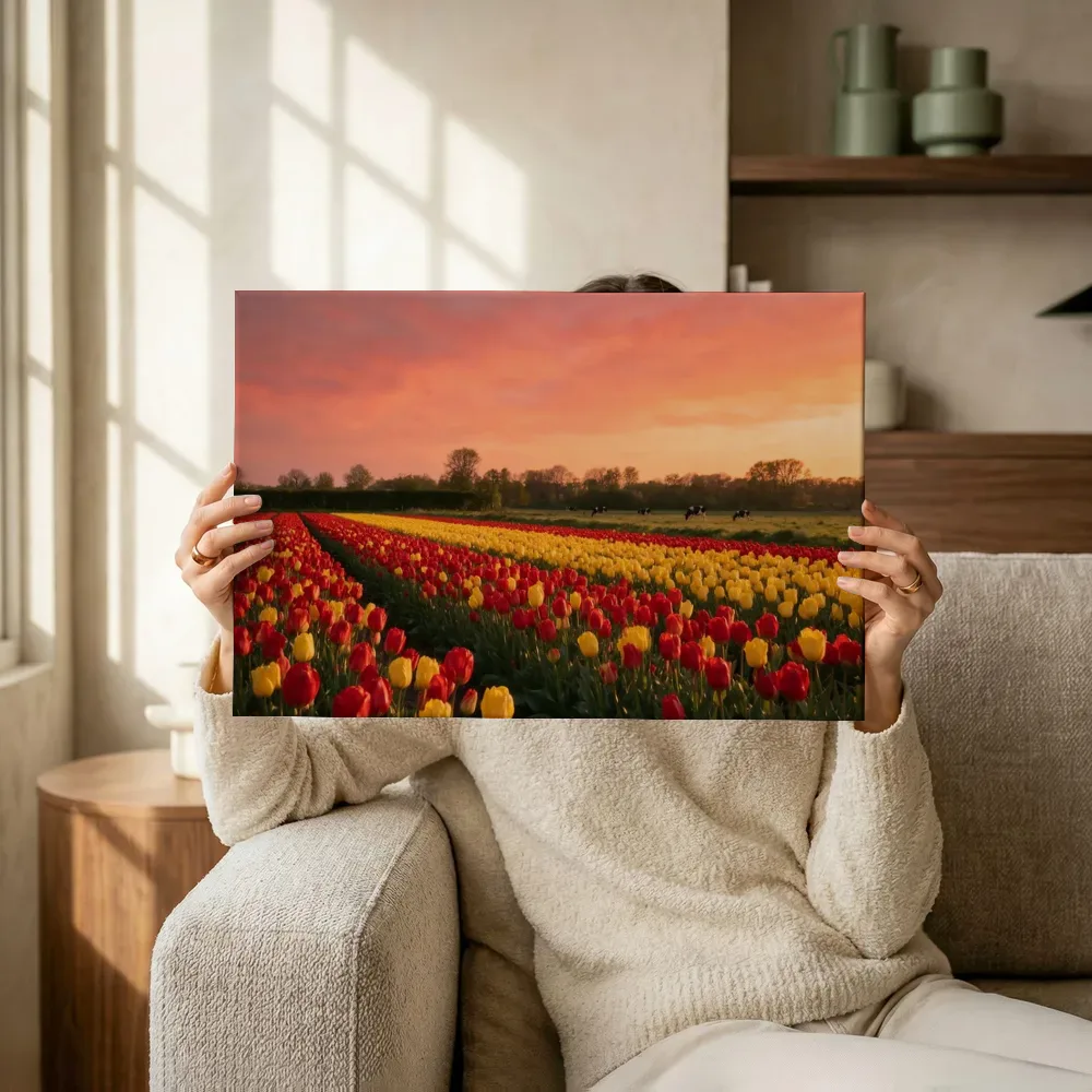 Sfeerimpressie: Tulp bij de zonsondergang 12 terwijl het omhoog wordt gehouden