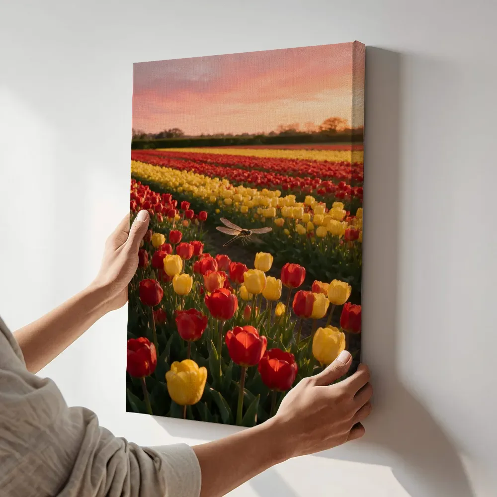 Sfeerimpressie: Tulp bij de zonsondergang 18 terwijl het aan de muur wordt gehangen
