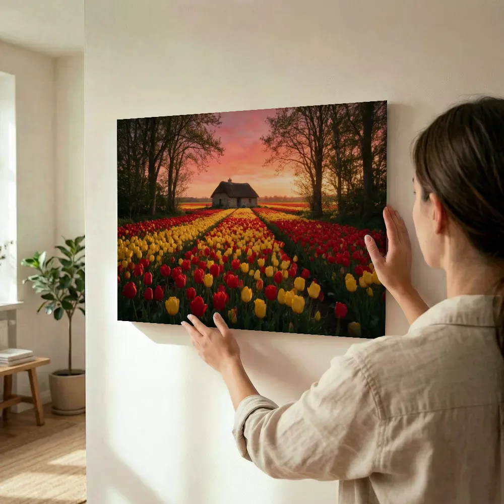 Sfeerimpressie: Tulp bij de zonsondergang 2 terwijl het wordt opgehangen