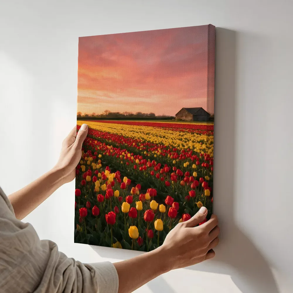 Sfeerimpressie: Tulp bij de zonsondergang 6 terwijl het aan de muur wordt gehangen