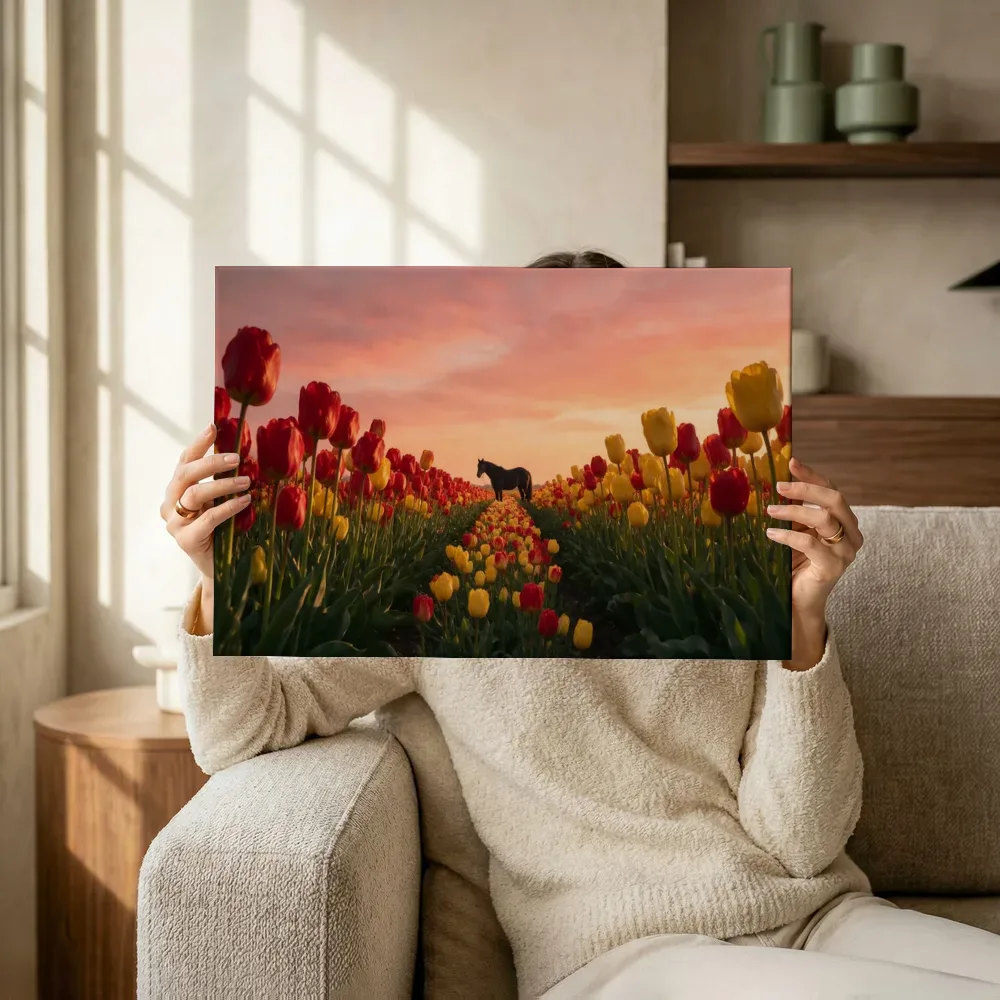 Sfeerimpressie: Tulp bij de zonsondergang 9 terwijl het omhoog wordt gehouden