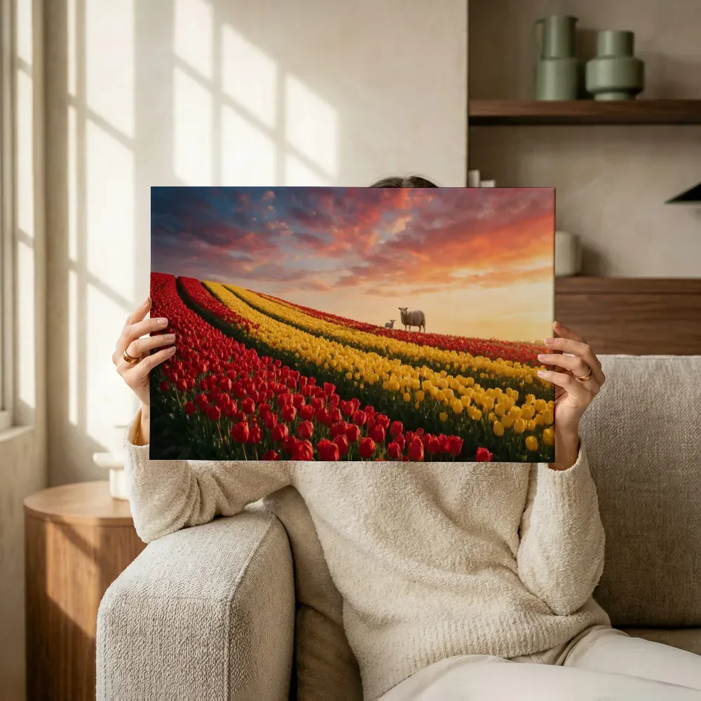 Sfeerimpressie: Tulp bij het gouden uur 14 terwijl het omhoog wordt gehouden