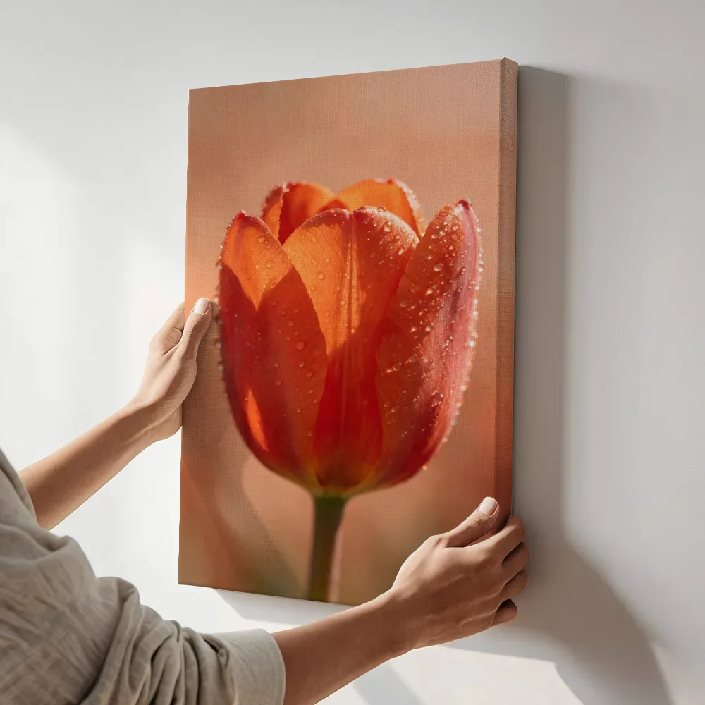 Sfeerimpressie: Tulp in de dauw 3 terwijl het aan de muur wordt gehangen