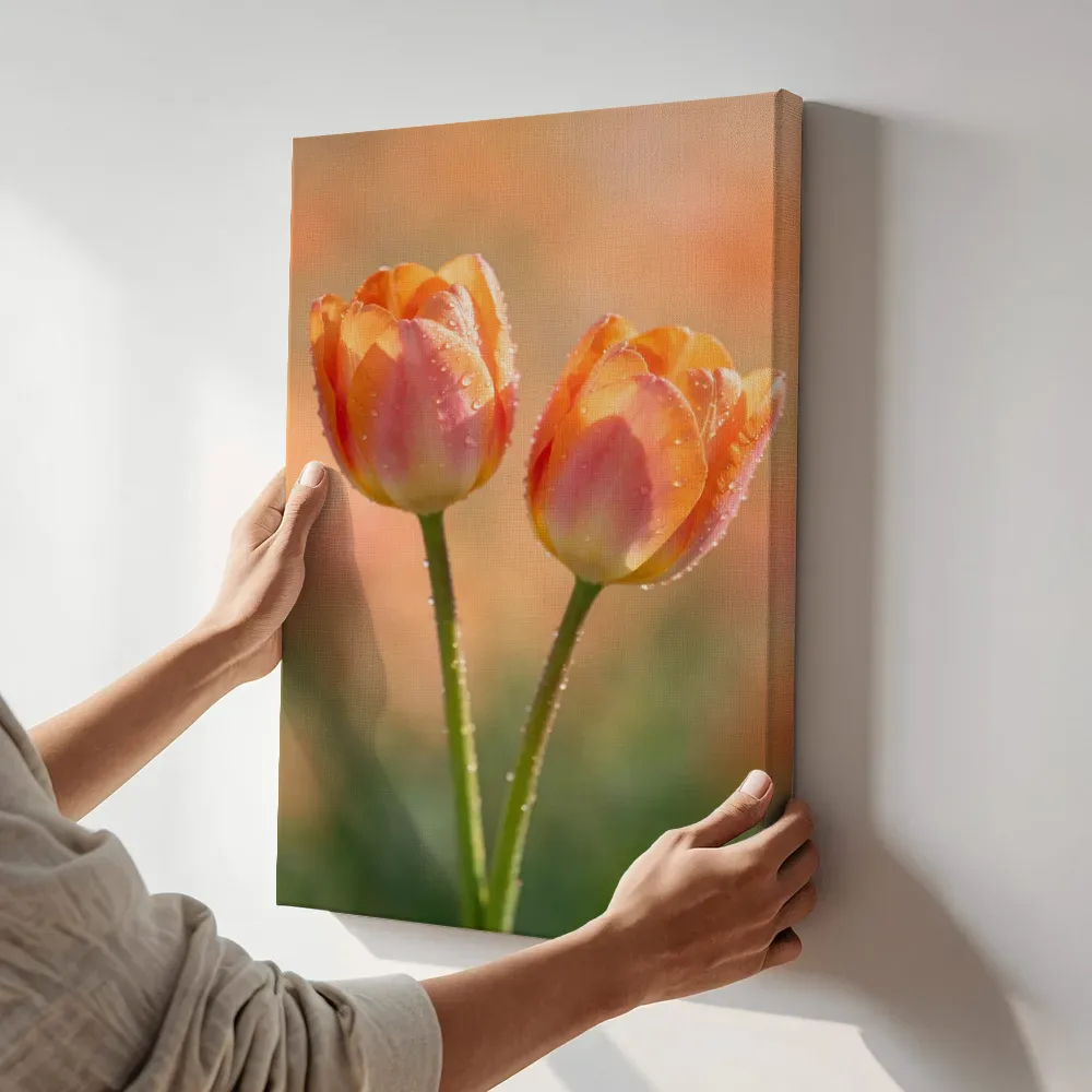 Sfeerimpressie: Tulp in de dauw terwijl het aan de muur wordt gehangen