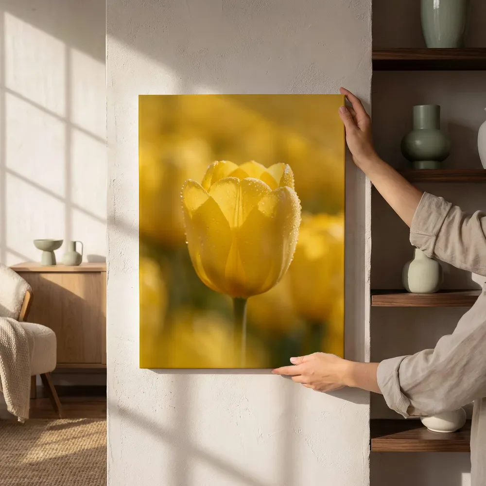 Sfeerimpressie: Tulp in de dauw, goudgeel 3 naast de kast