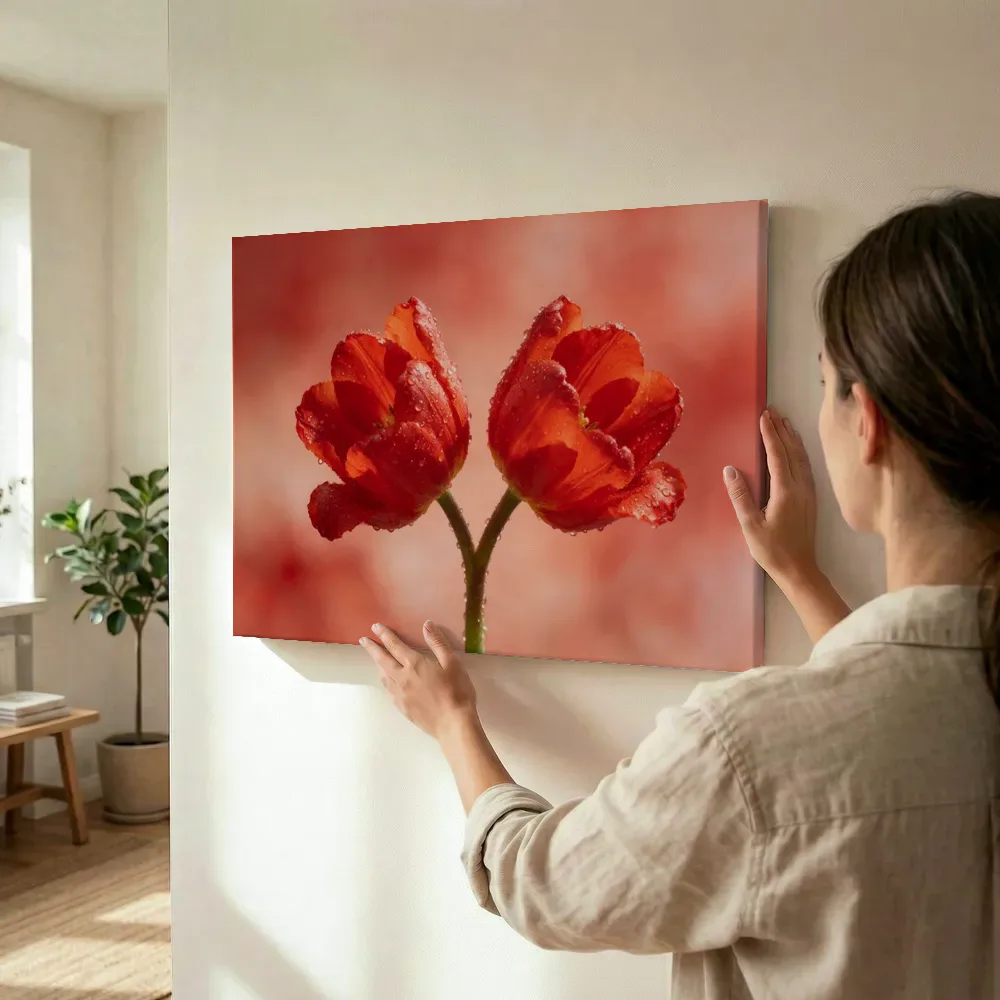 Sfeerimpressie: Tulp in de dauw, vuurrood 3 terwijl het wordt opgehangen