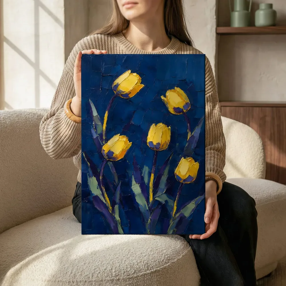 Sfeerimpressie: Tulp in groepjes in zwavelviolet terwijl het zittend wordt getoond