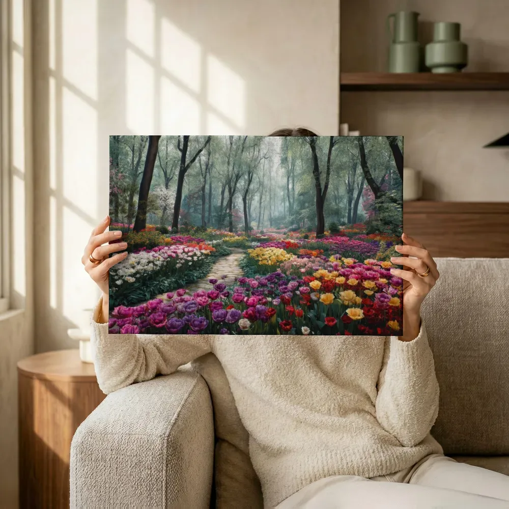 Sfeerimpressie: Tulpenpad door het betoverde bos terwijl het omhoog wordt gehouden