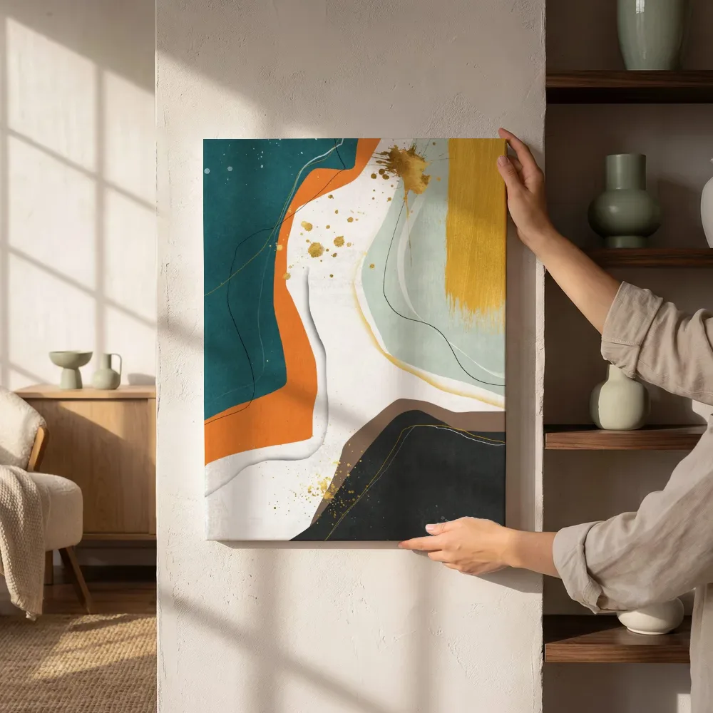 Sfeerimpressie: Turquoise droom met gouden spatten naast de kast