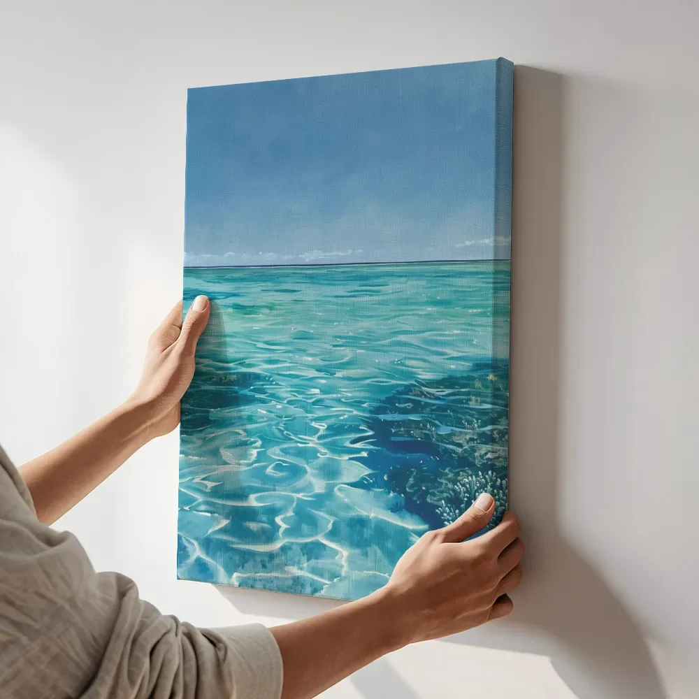 Sfeerimpressie: Turquoise rif van bovenaf terwijl het aan de muur wordt gehangen