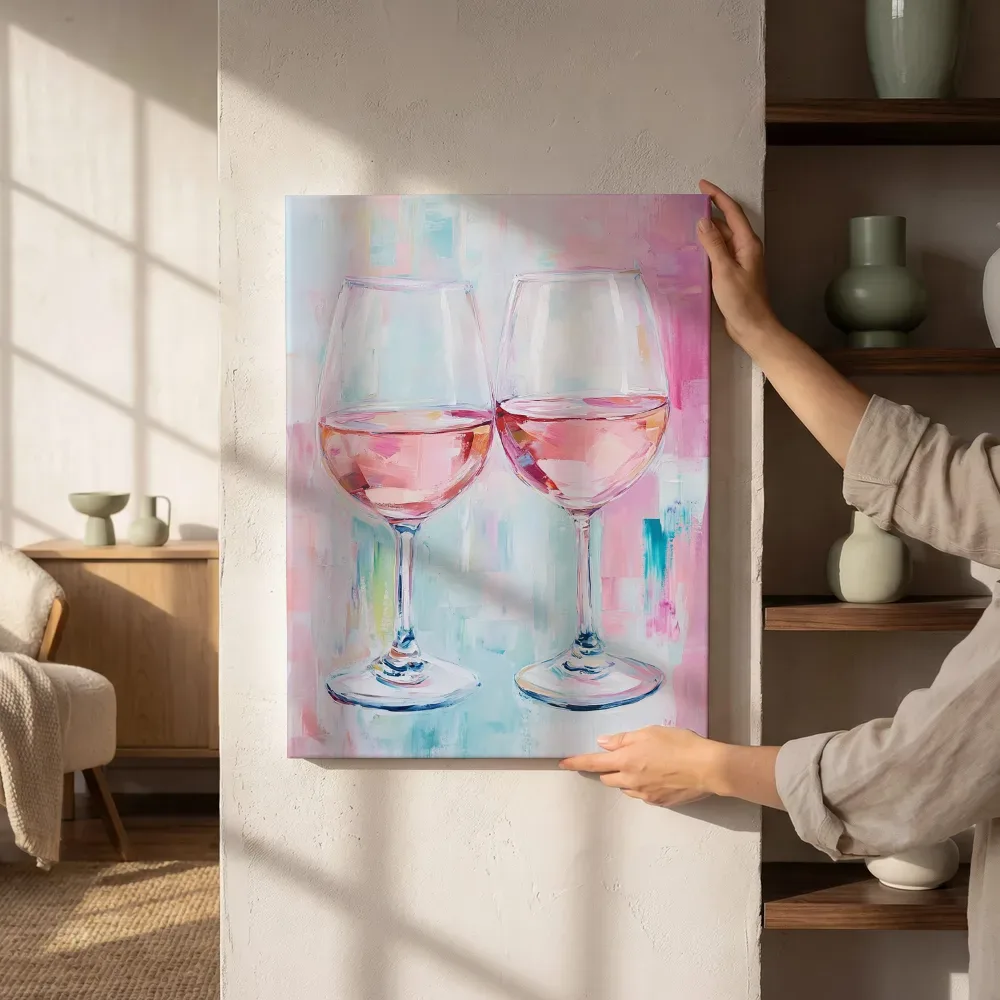 Sfeerimpressie: Twee glazen rosé naast de kast