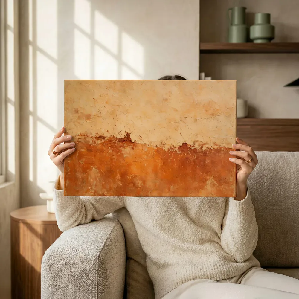 Sfeerimpressie: Twee vlakken in terracotta terwijl het omhoog wordt gehouden