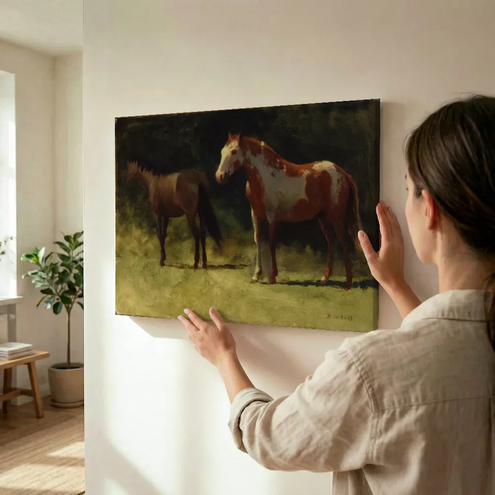 Sfeerimpressie: Twee paarden van Albert Bierstadt terwijl het wordt opgehangen