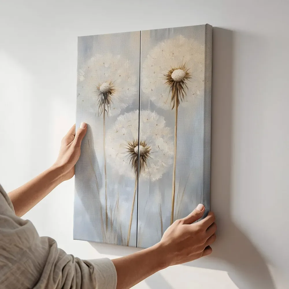 Sfeerimpressie: Uitgebloeide paardenbloemen terwijl het aan de muur wordt gehangen