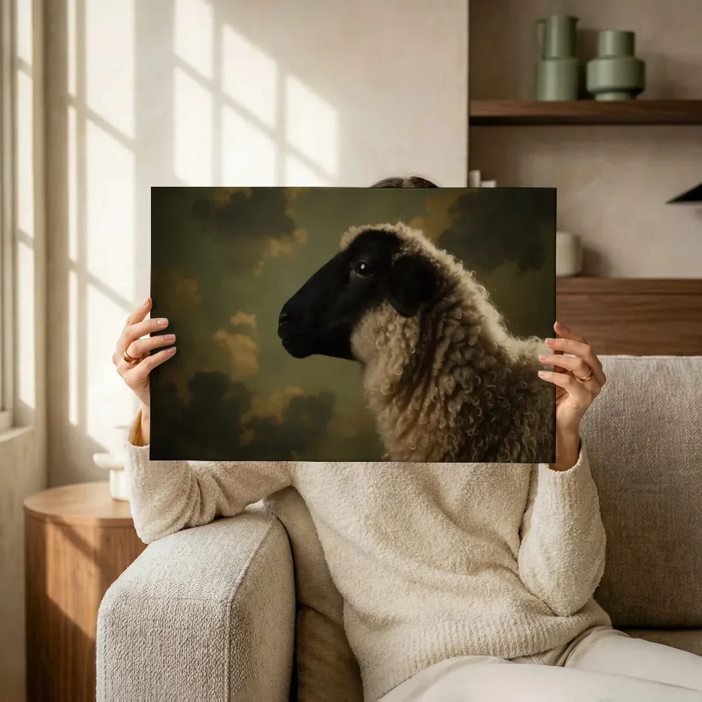 Sfeerimpressie: Valais Blacknose en profil in olijf terwijl het omhoog wordt gehouden