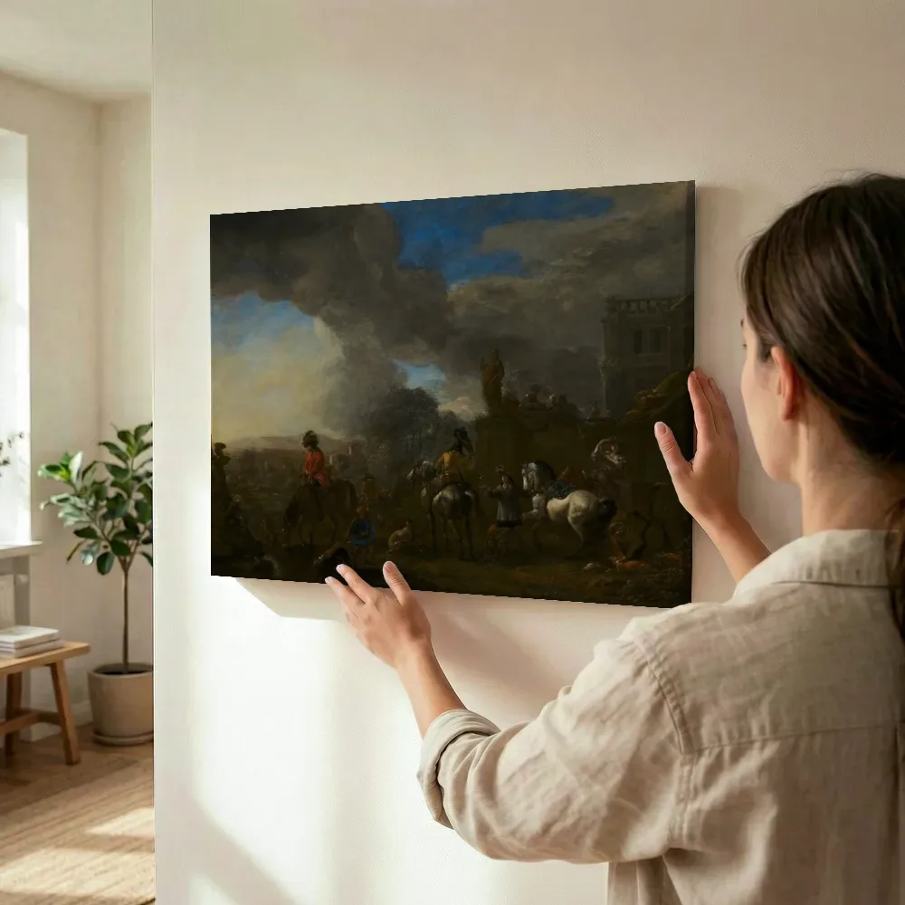Sfeerimpressie: Valkenjacht van Philips Wouwerman terwijl het wordt opgehangen
