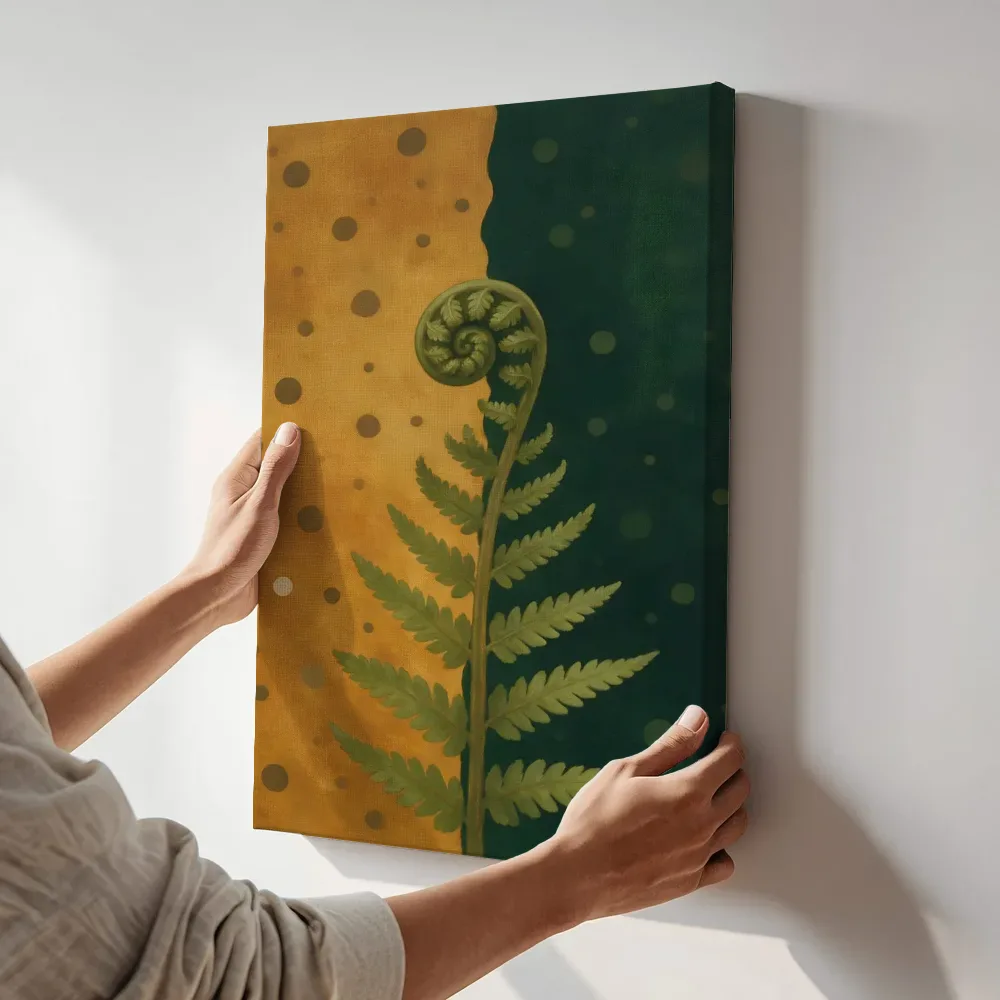 Sfeerimpressie: Varen in amber en flessengroen terwijl het aan de muur wordt gehangen