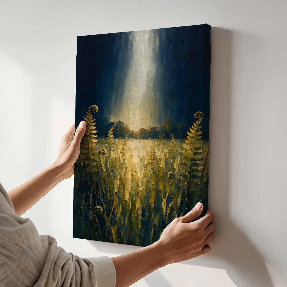 Sfeerimpressie: Varen in de weide in mosterd terwijl het aan de muur wordt gehangen