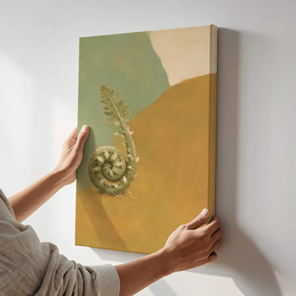 Sfeerimpressie: Varen in salie en oker terwijl het aan de muur wordt gehangen