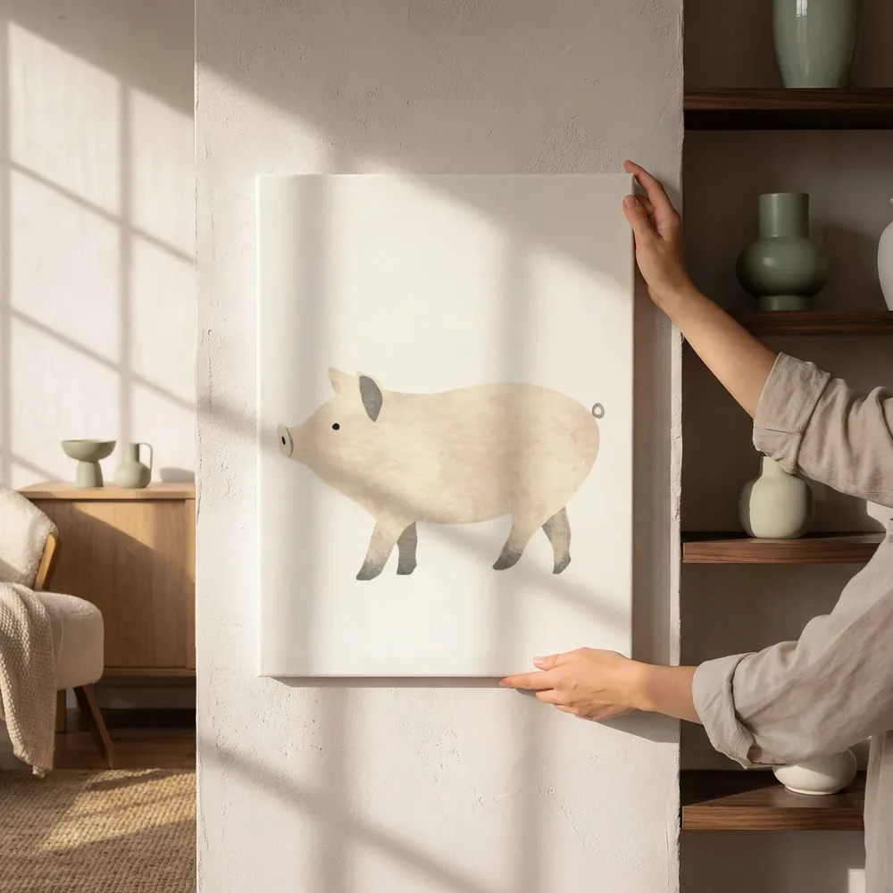 Sfeerimpressie: Varkentje in minimalistische stijl naast de kast