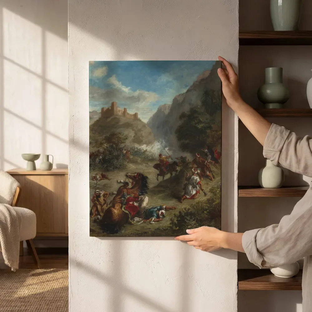 Sfeerimpressie: Vechtende Arabieren in de bergen van Eugène Delacroix naast de kast