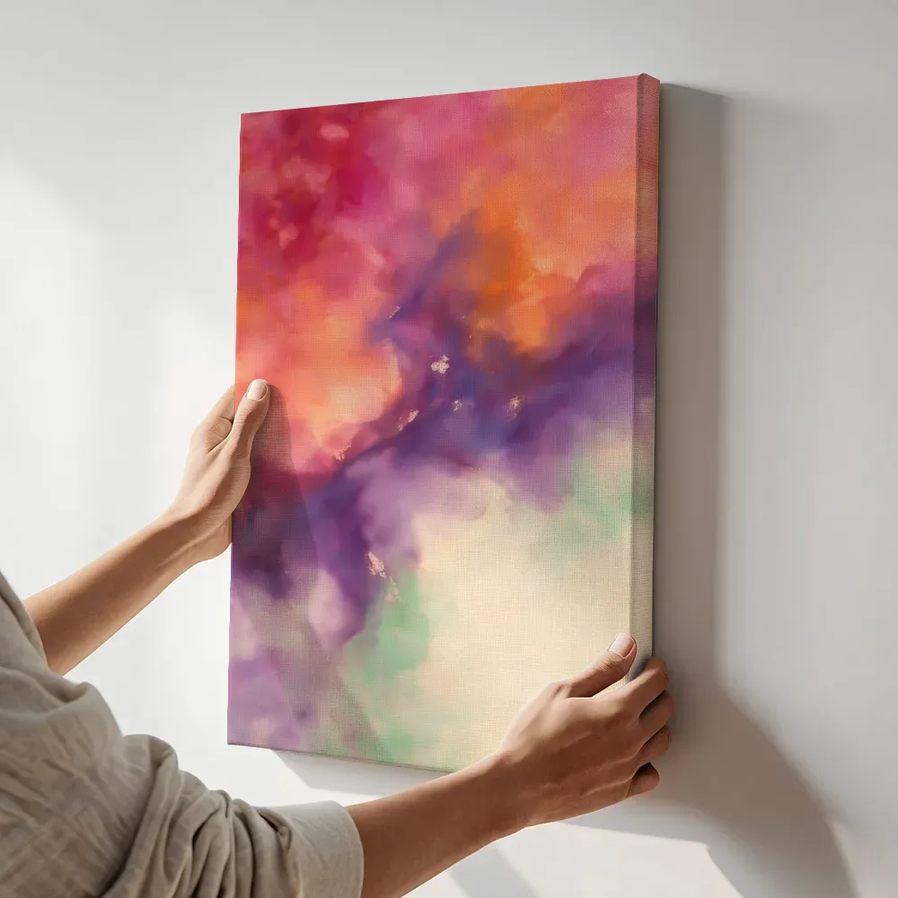 Sfeerimpressie: Veeg in diep fel magenta terwijl het aan de muur wordt gehangen