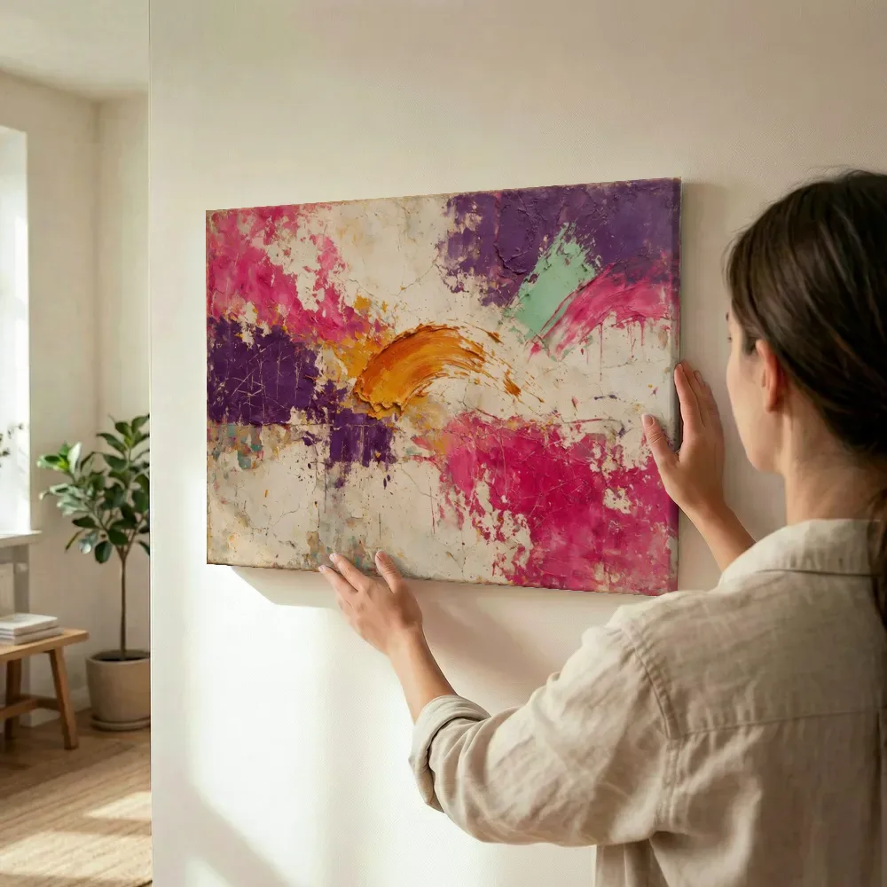 Sfeerimpressie: Veeg in fel magenta terwijl het wordt opgehangen