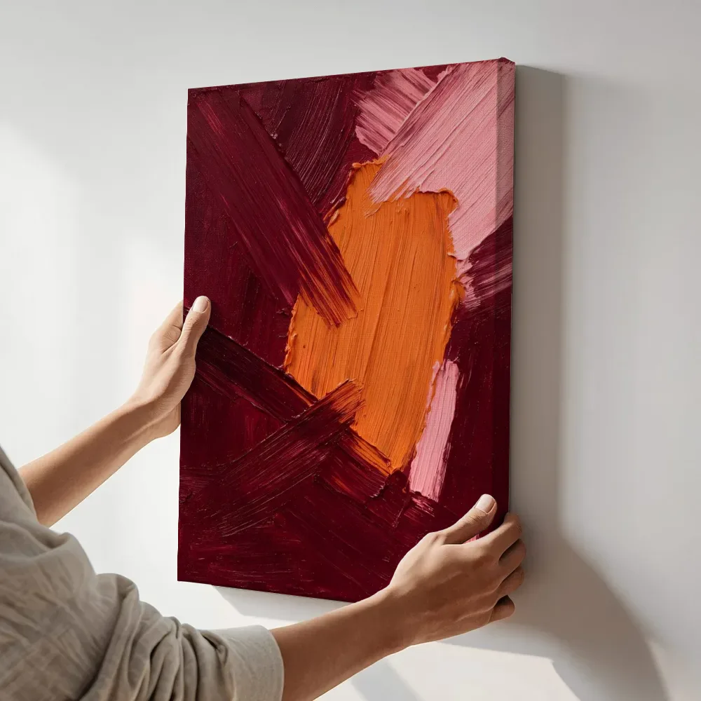 Sfeerimpressie: Veeg paletmes, blush en bourgondië terwijl het aan de muur wordt gehangen