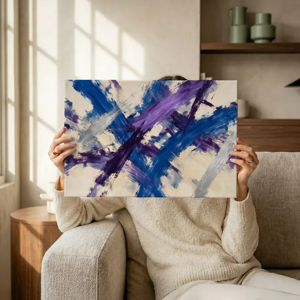 Sfeerimpressie: Veeg Zwaai in kobalt en violet terwijl het omhoog wordt gehouden