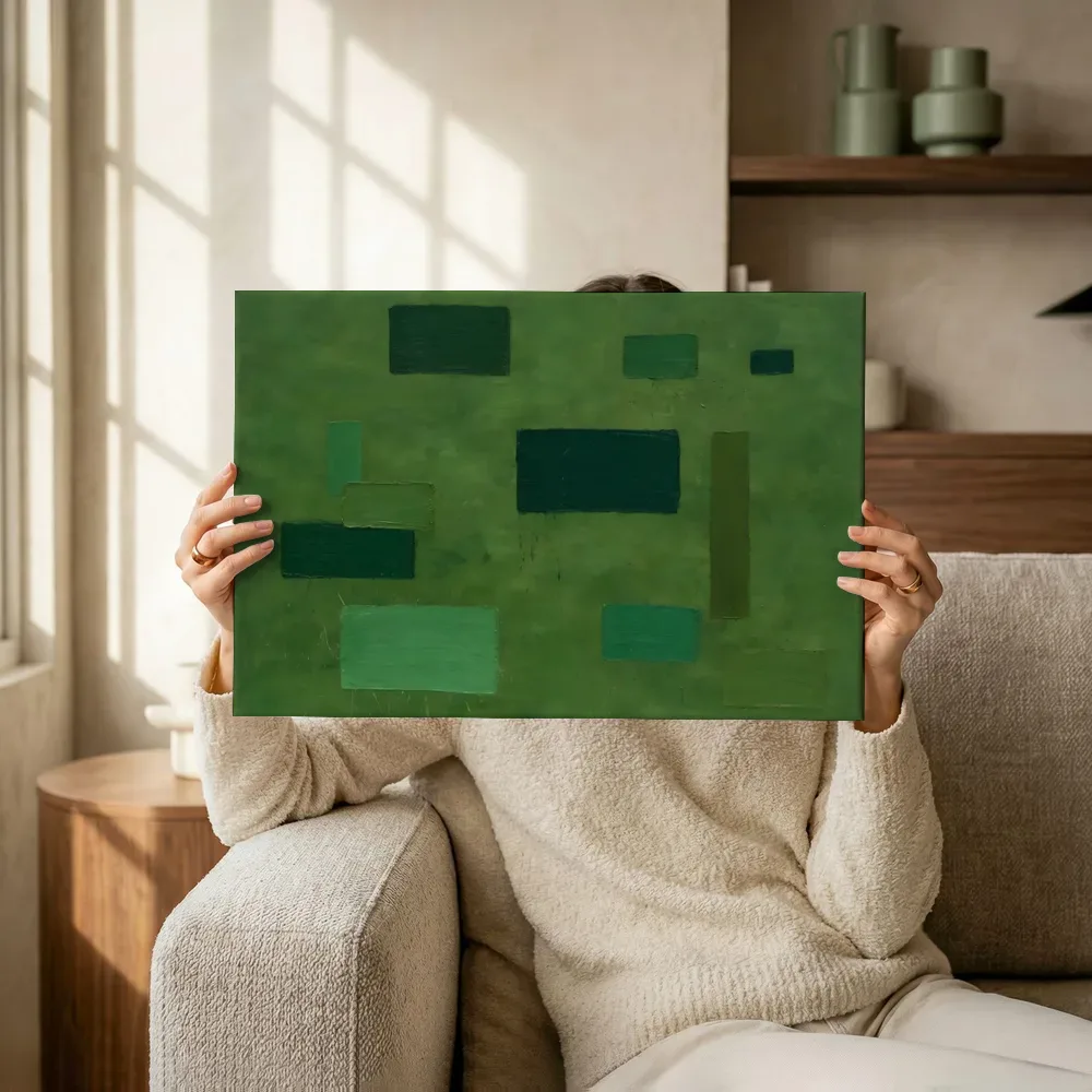 Sfeerimpressie: Verspreide Blokken Kwastslag in Kas Vol Groen terwijl het omhoog wordt gehouden