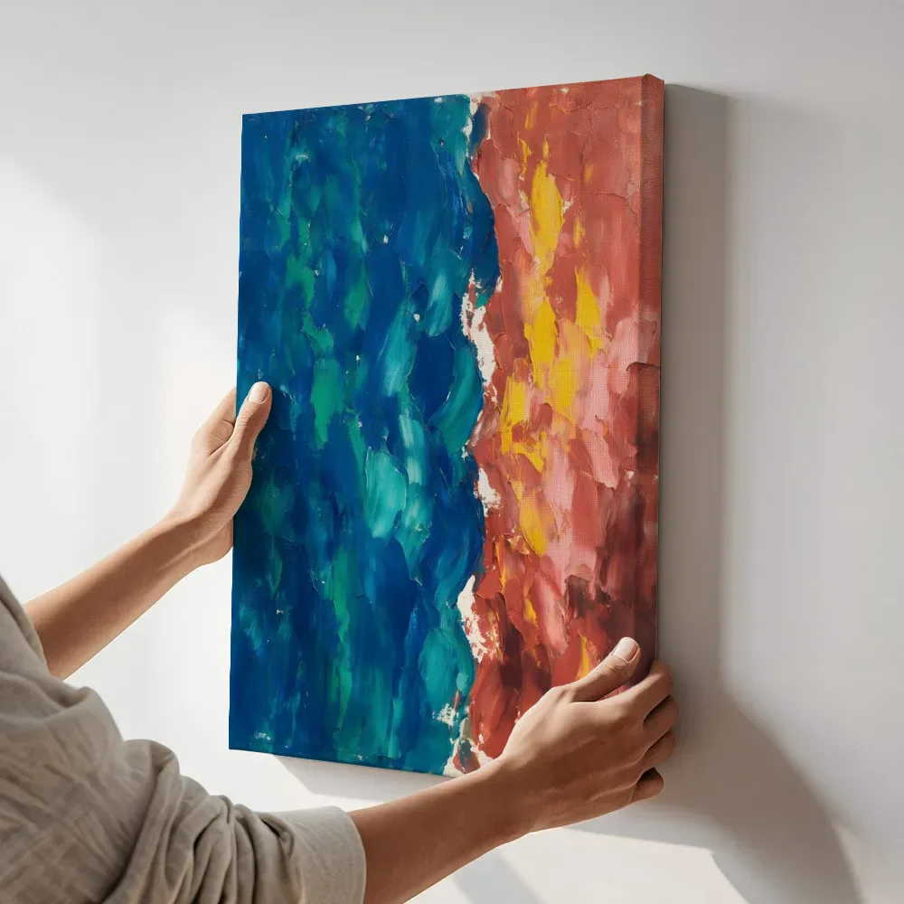 Sfeerimpressie: Verticale vlakken paletmes, fel jade terwijl het aan de muur wordt gehangen