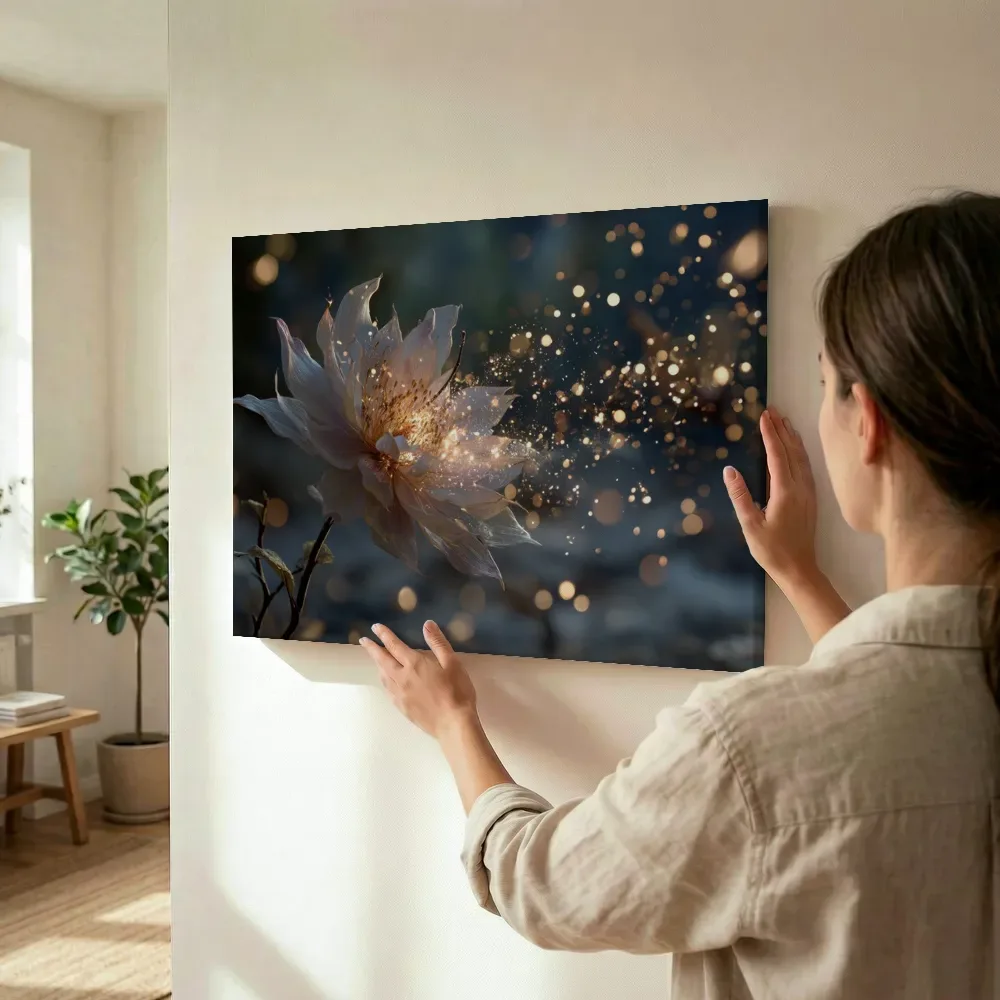 Sfeerimpressie: Verwaaiende lichtbloem in de nacht terwijl het wordt opgehangen