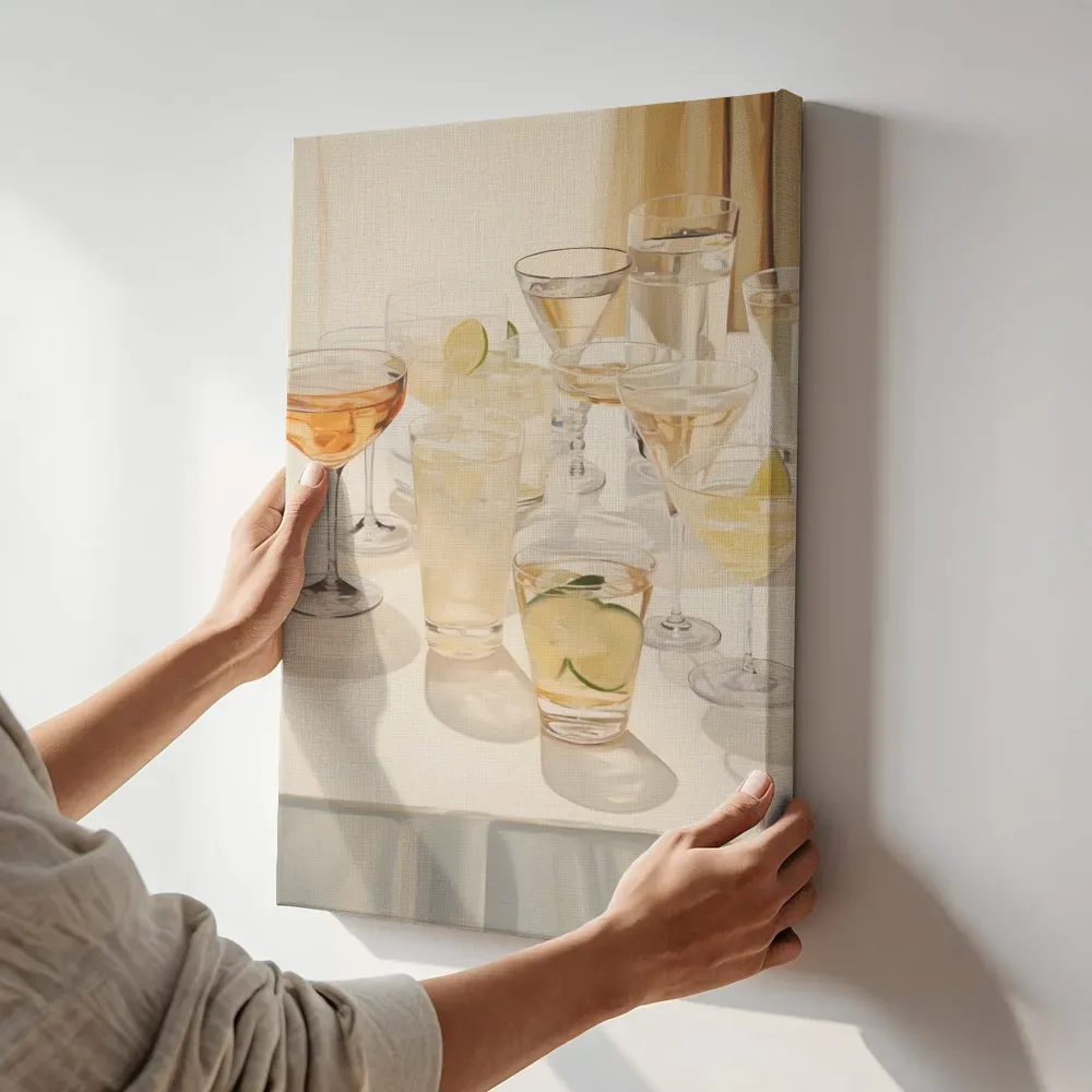Sfeerimpressie: Verzameling glazen terwijl het aan de muur wordt gehangen